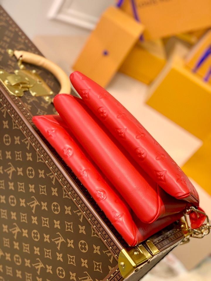 Louis Vuitton Coussin PM 27 Red Monogram Embossed Puffy Lambskin Bag