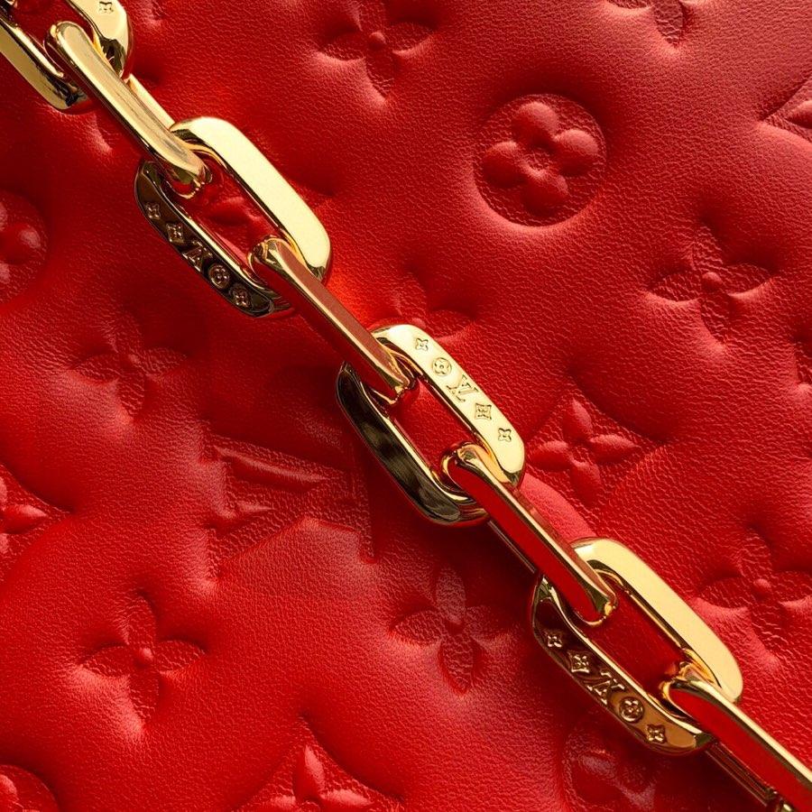 Louis Vuitton Coussin PM 27 Red Monogram Embossed Puffy Lambskin Bag