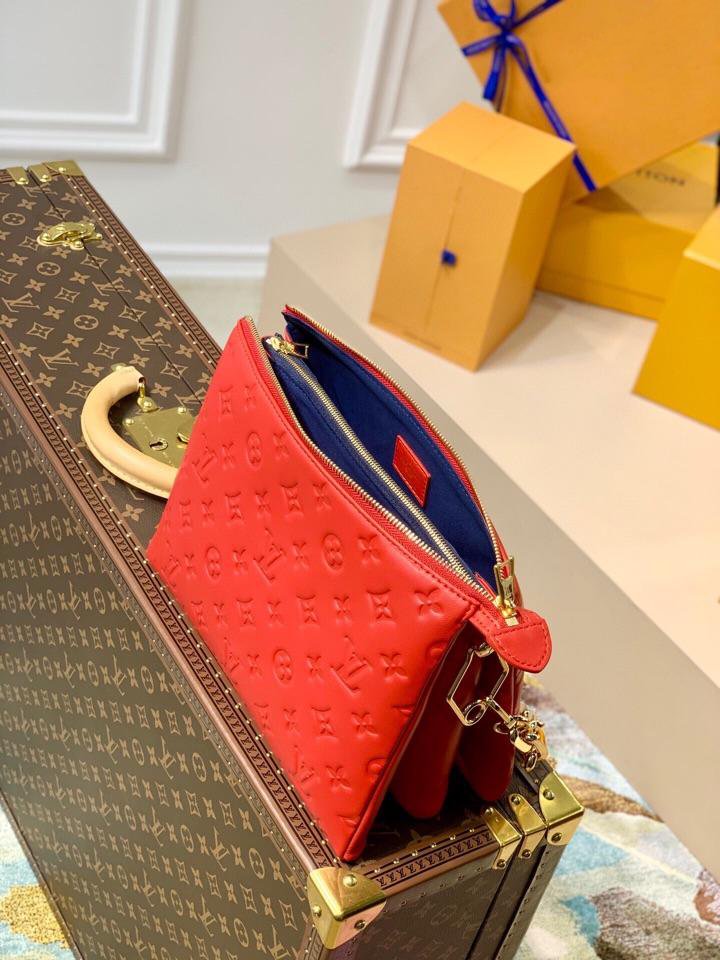 Louis Vuitton Coussin PM 27 Red Monogram Embossed Puffy Lambskin Bag