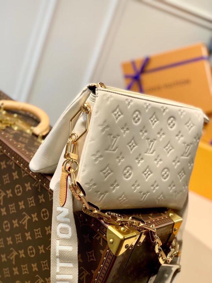 Louis Vuitton Coussin PM 27 Cream Monogram Embossed Puffy Lambskin Bag