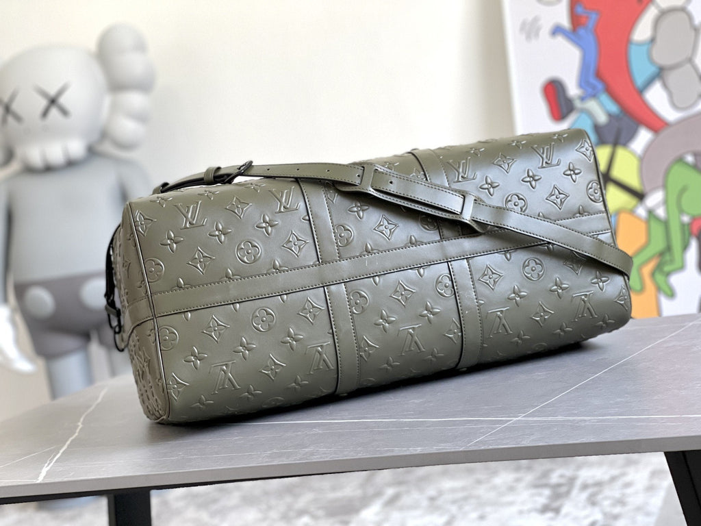 Louis Vuitton Keepall 50 Bandouliere Khaki Empreinte Leather Bag