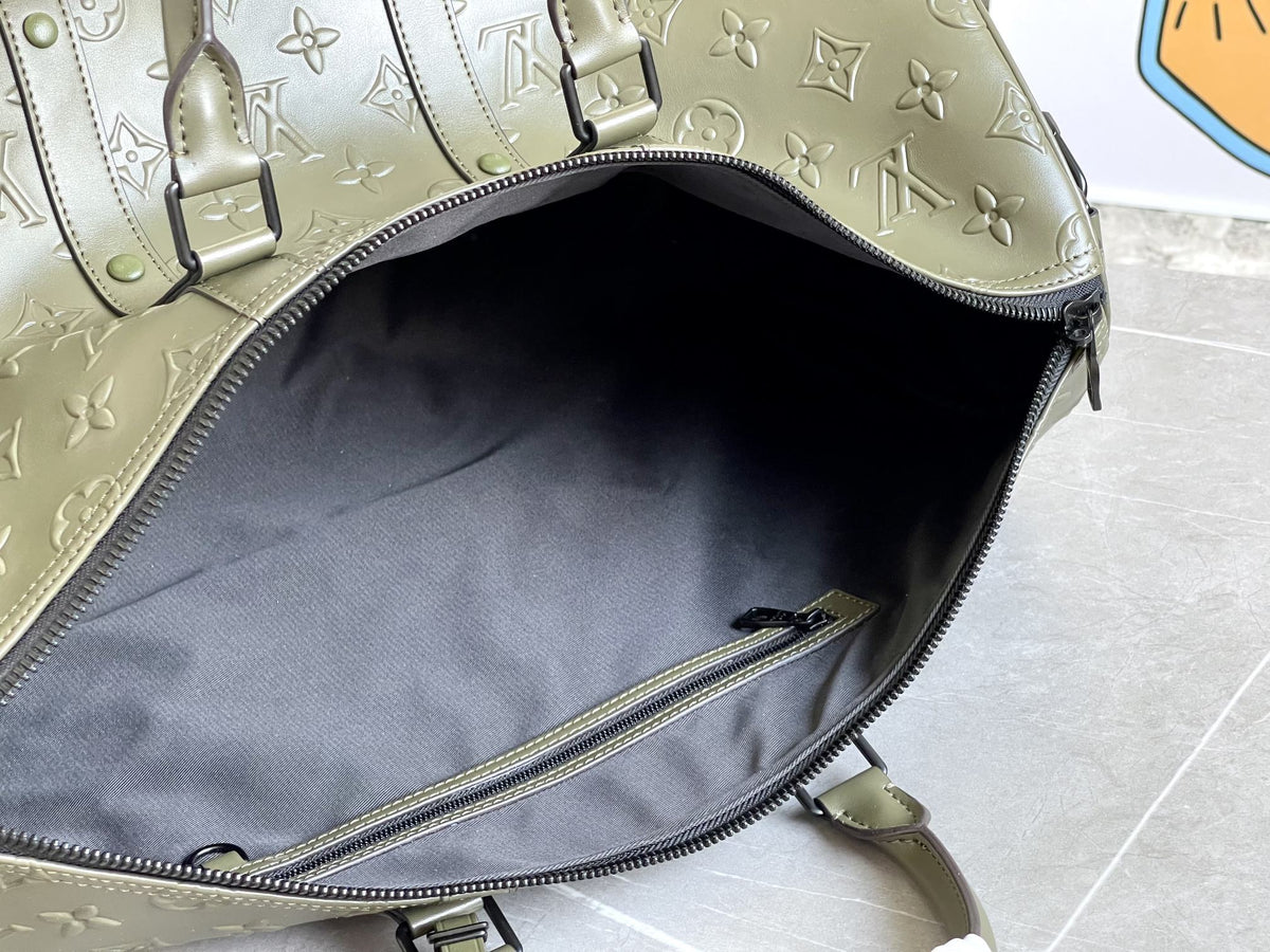 Louis Vuitton Keepall 50 Bandouliere Khaki Empreinte Leather Bag
