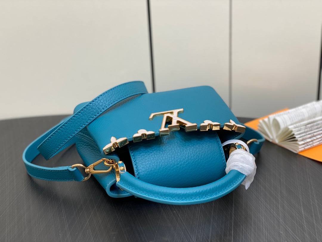 Louis Vuitton Capucines Mini 21 Blue Taurillon Gold Hardware Bag