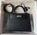 Hermes Kelly 25cm Black Epsom Silver Hardware Bag