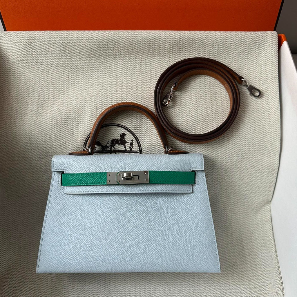 Hermes Kelly Mini 20 Cloud Blue Epsom Silver Hardware Bag