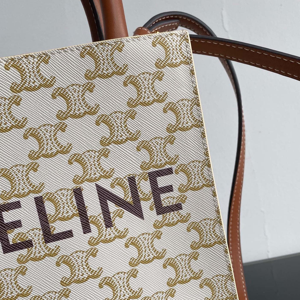 Celine Cabas Triomphe 21 White Canvas Tote
