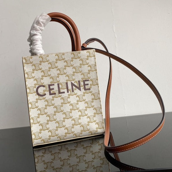 Celine Cabas Triomphe 21 White Canvas Tote