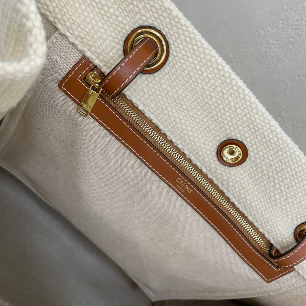 Celine Canvas Tote 43 White/Navy Blue Denim