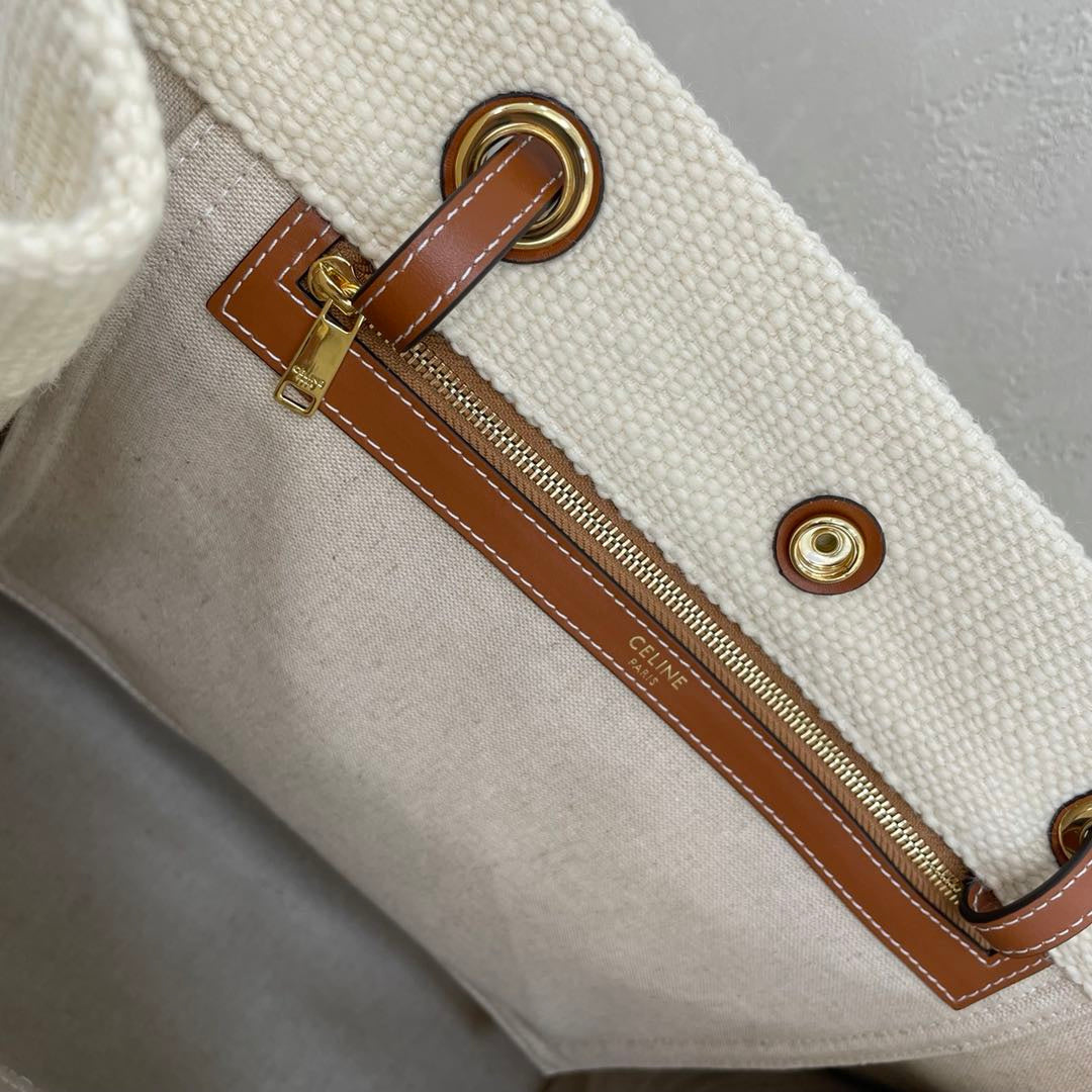 Celine Canvas Tote 43 White/Navy Blue Denim