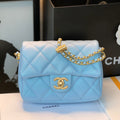 Chanel 25S Classic Flap 19 cm in Light Blue Caviar Leather with Gold Hardware Bag