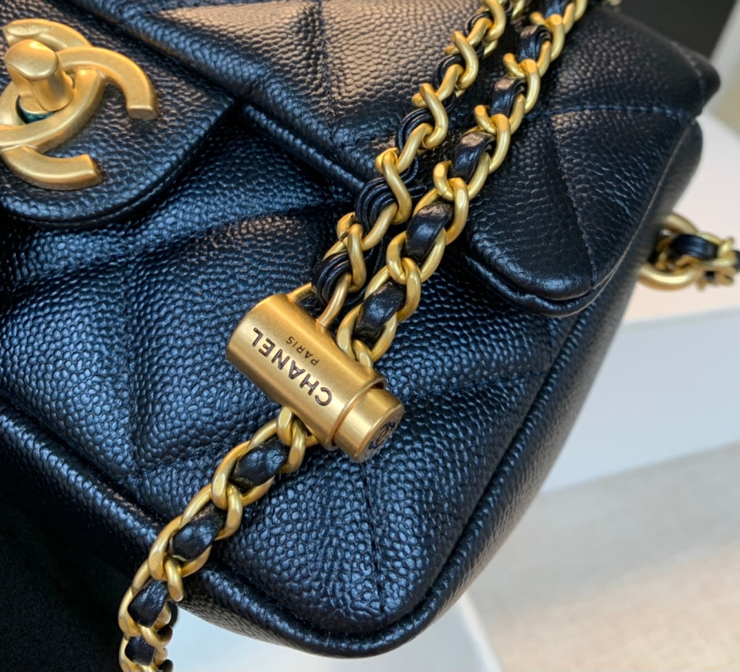 Chanel 25S Classic Flap 19 cm in Black Caviar Leather with Gold Hardware Bag