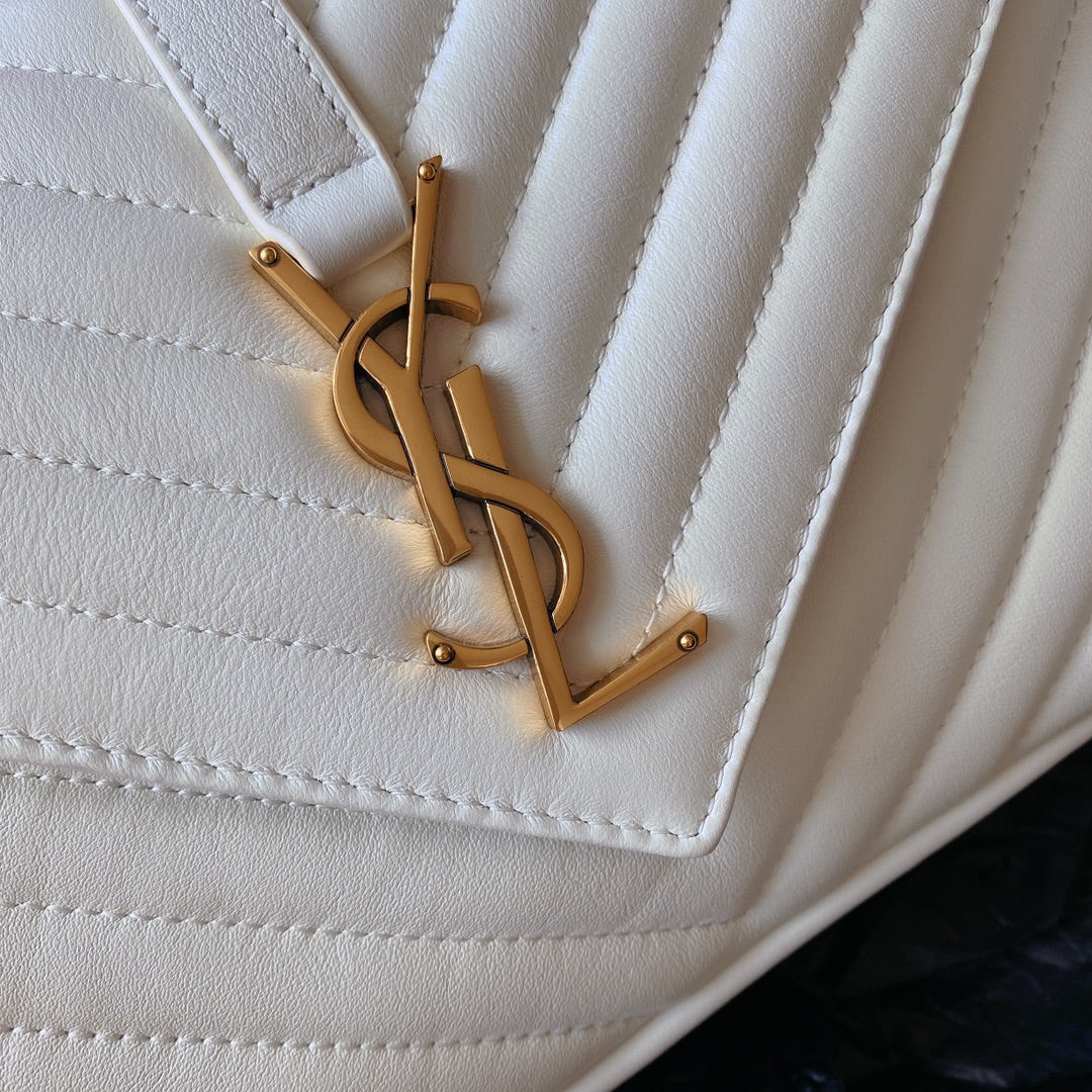 Saint Laurent College Medium 24 in White Lambskin Gold Hardware Bag