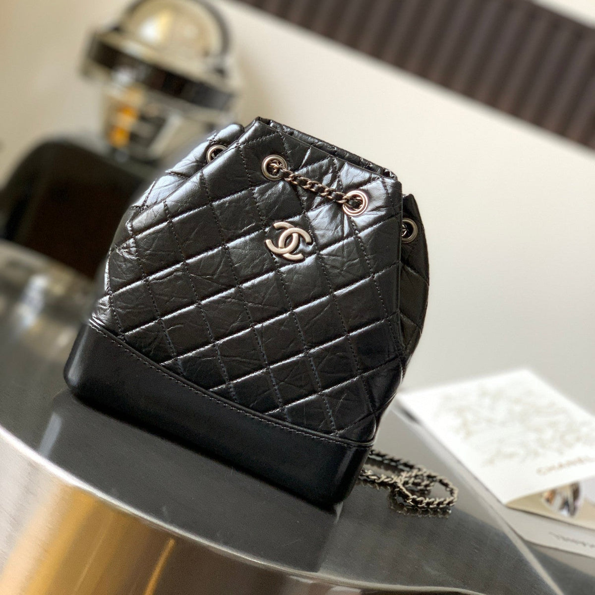 Chanel 25S Grabrielle Backpack 24 cm in Black Lambskin