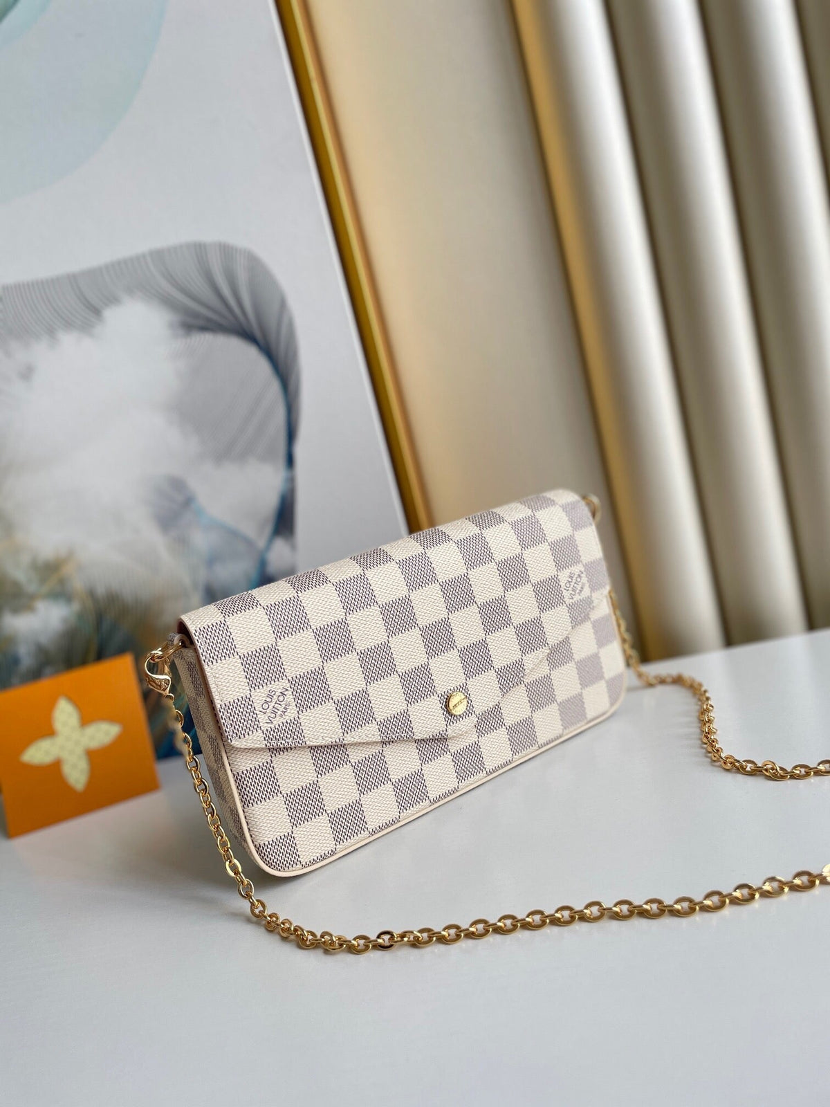 Louis Vuitton Félicie Pochette 21 in Blue Beige Damier Azur Canvas Gold Hardware Bag