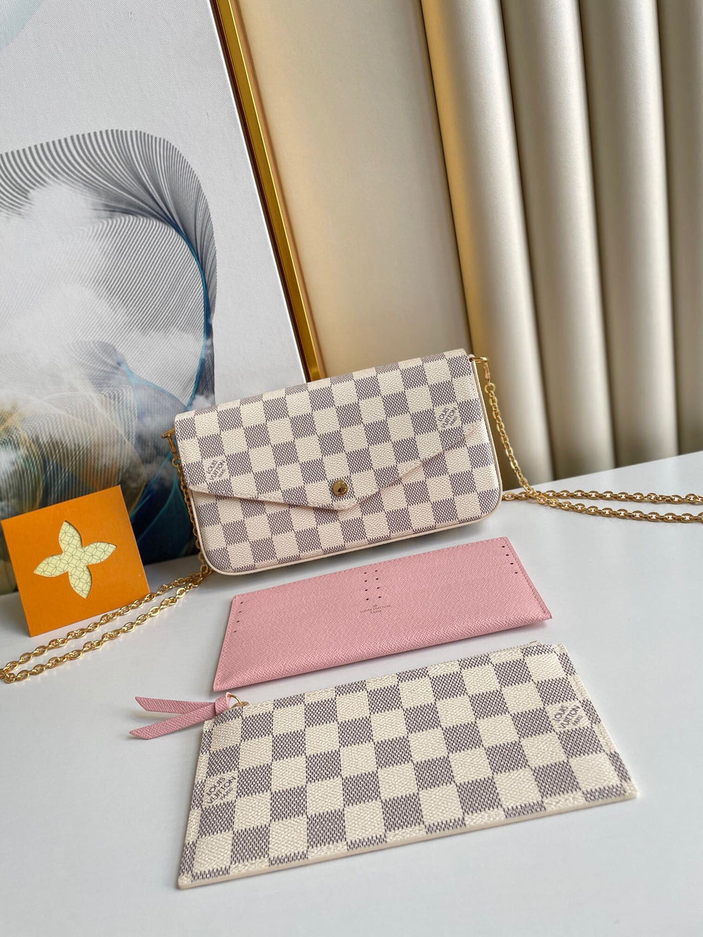 Louis Vuitton Félicie Pochette 21 in Blue Beige Damier Azur Canvas Gold Hardware Bag