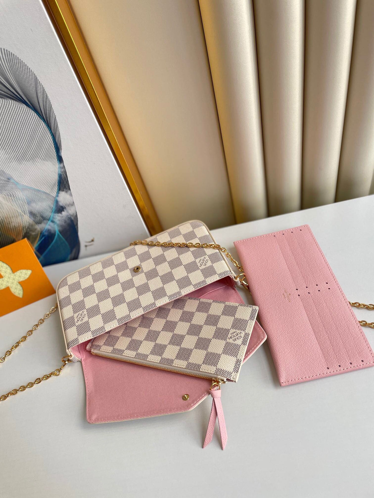 Louis Vuitton Félicie Pochette 21 in Blue Beige Damier Azur Canvas Gold Hardware Bag