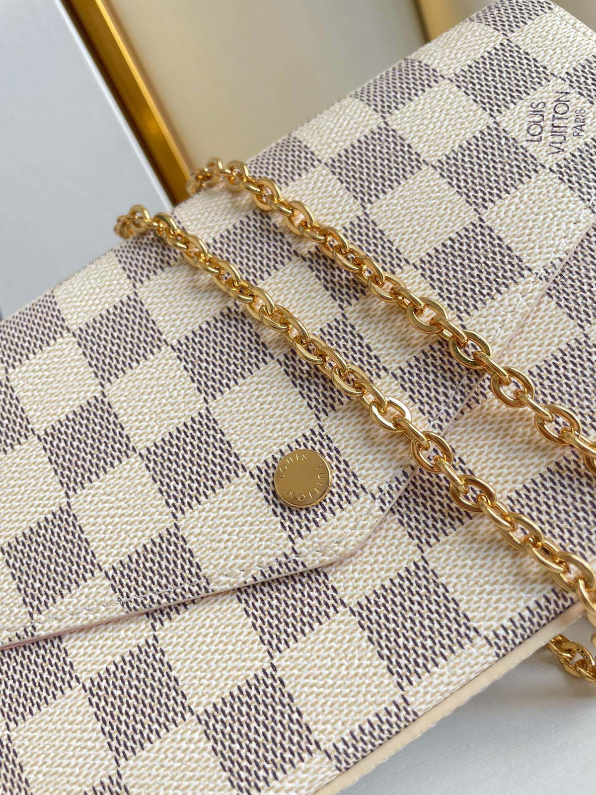 Louis Vuitton Félicie Pochette 21 in Blue Beige Damier Azur Canvas Gold Hardware Bag
