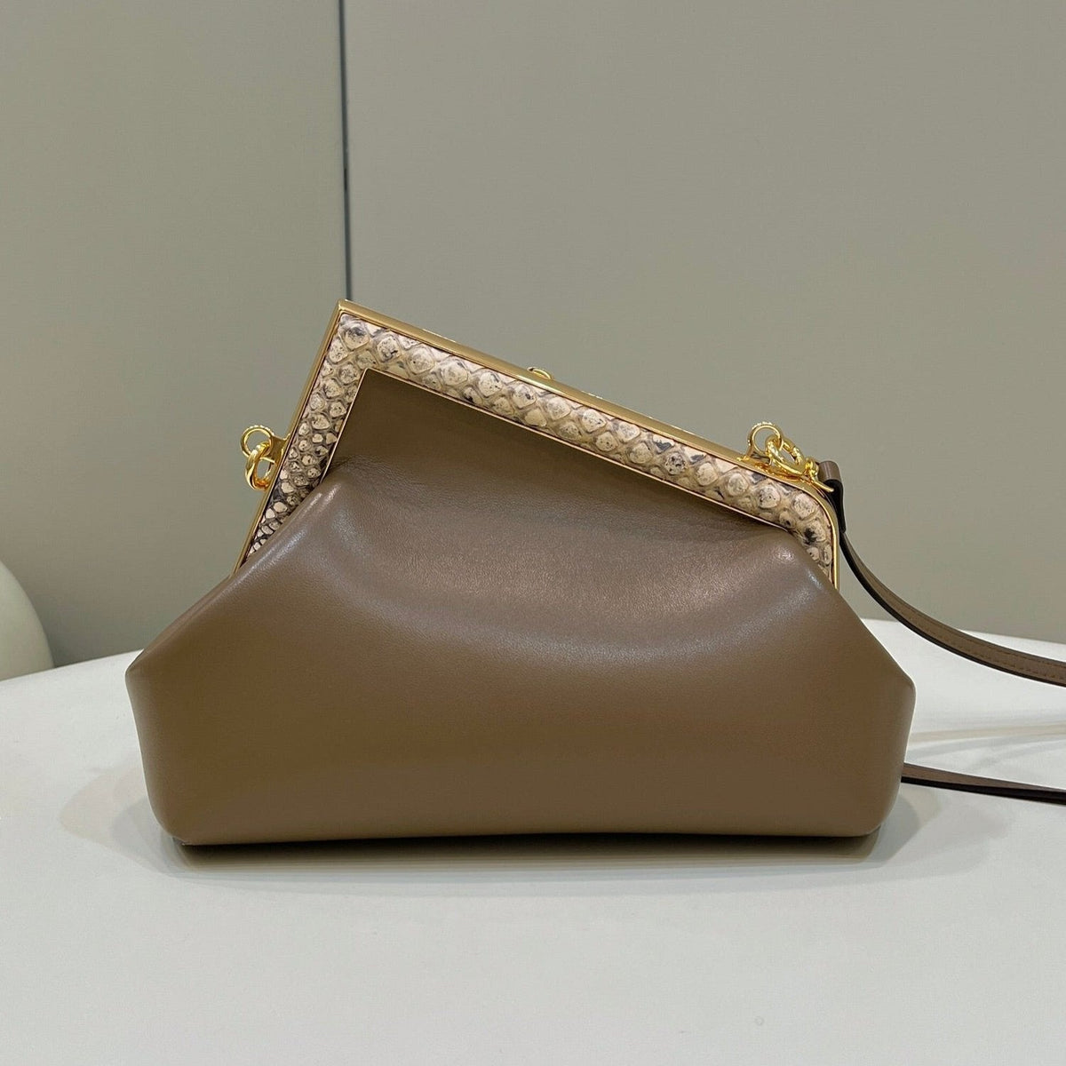 Fendi First Small 26 Coffee Brown Leather Bag with Exotic Details