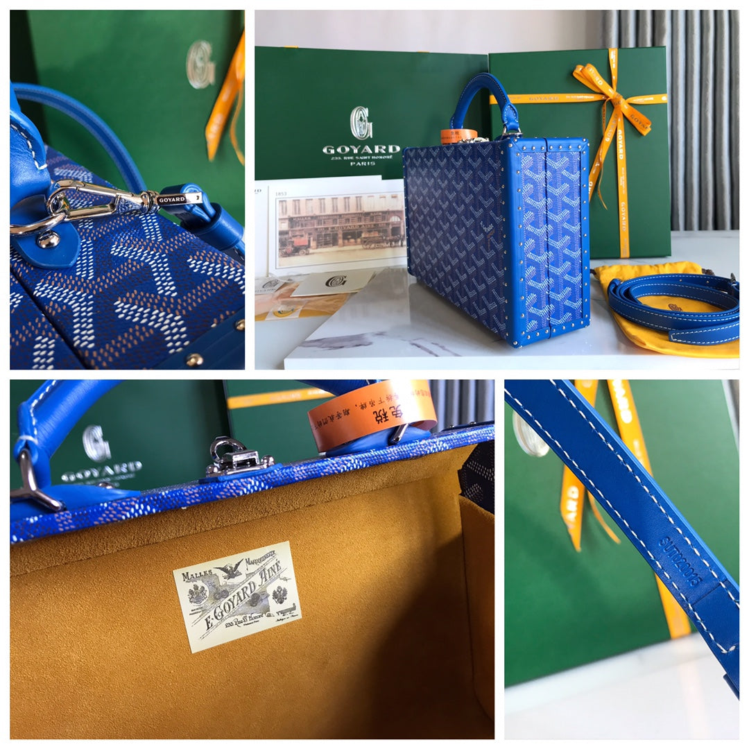 Goyard Grand Hôtel Trunk Bag 24 in Blue Goyardine Canvas and Calfskin