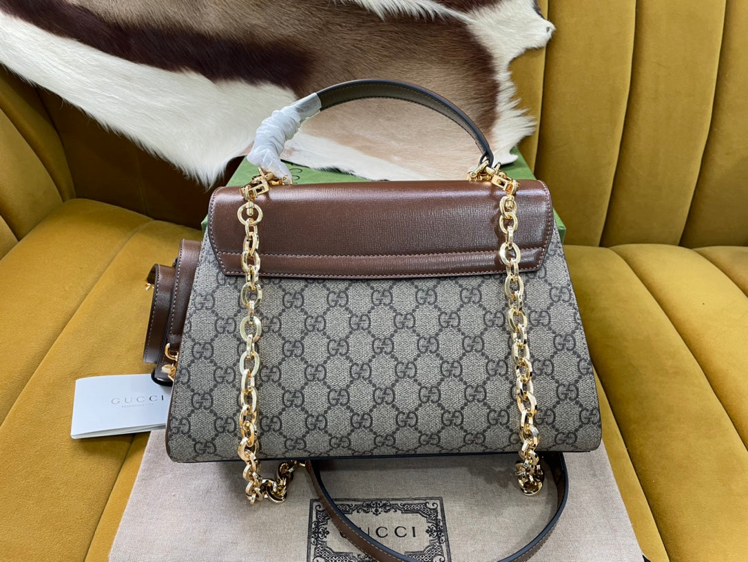 Gucci Horsebit 1955 Small 29 Bag Beige Canvas and Light Brown Calfskin