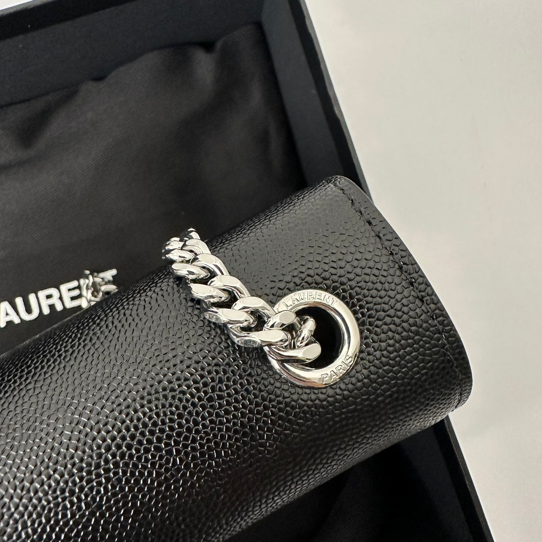 Saint Laurent Kate 20 Small in Calfskin Black with Silver Logo Bag
