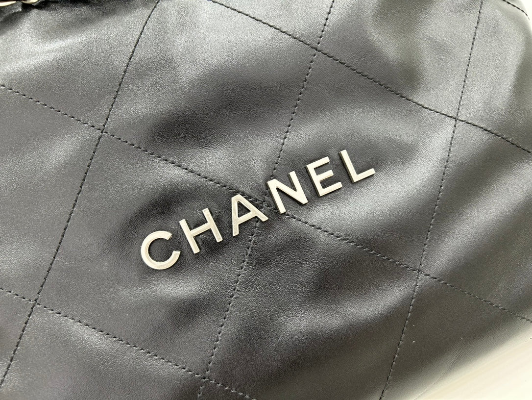 Chanel Large 42 Handbag in Black Calfskin Silver Hardware