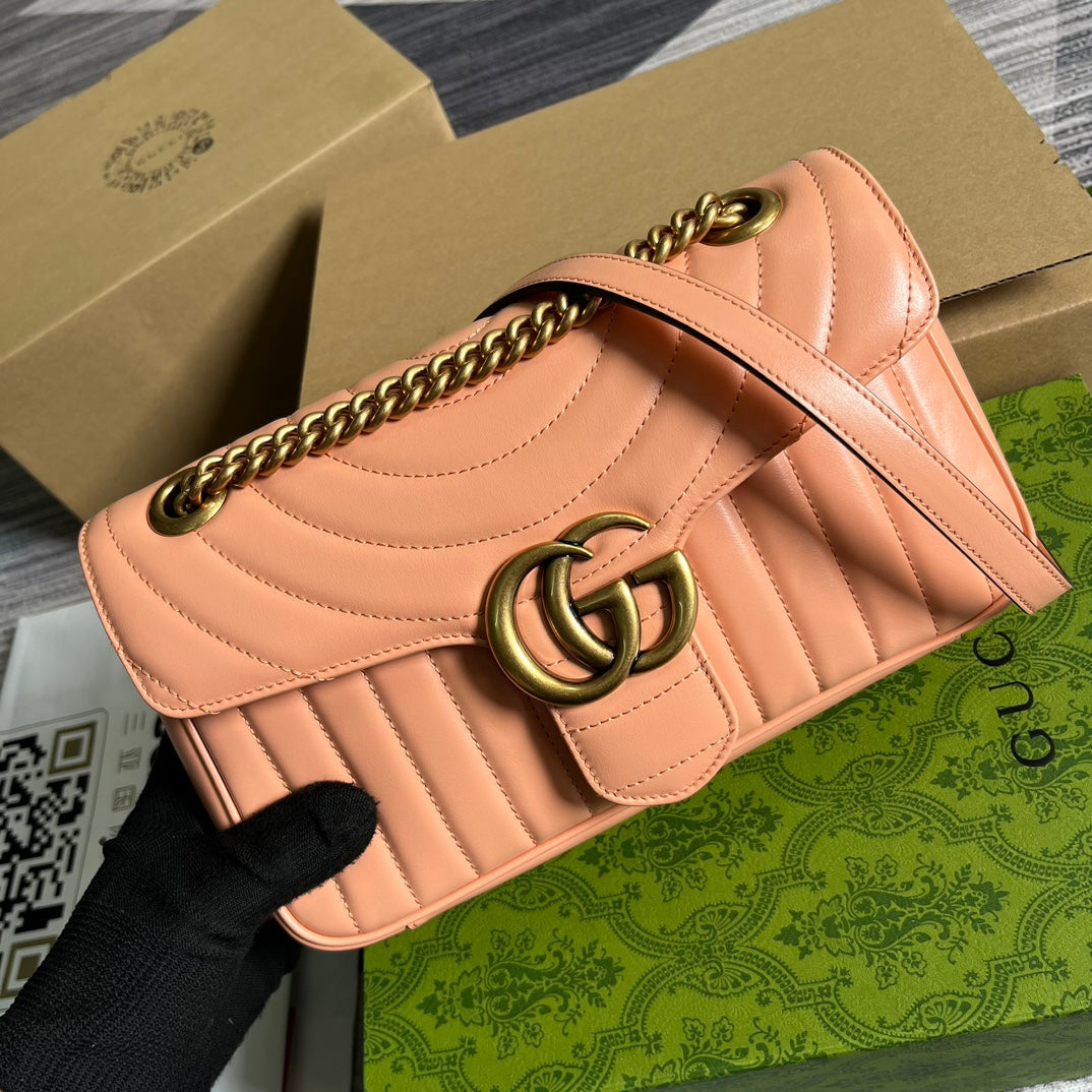 Gucci Marmont 26 Classic Bag in Peach Pink Calfskin