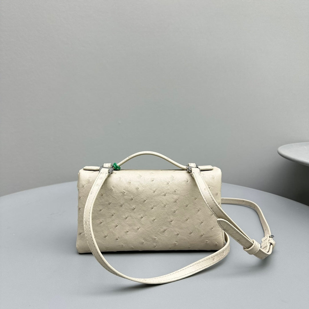 Loro Piana Extra Pocket L19 in Bisque Beige Ostrich Leather Bag