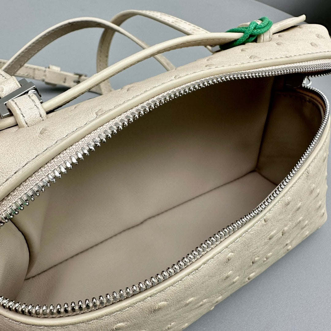 Loro Piana Extra Pocket L19 in Bisque Beige Ostrich Leather Bag