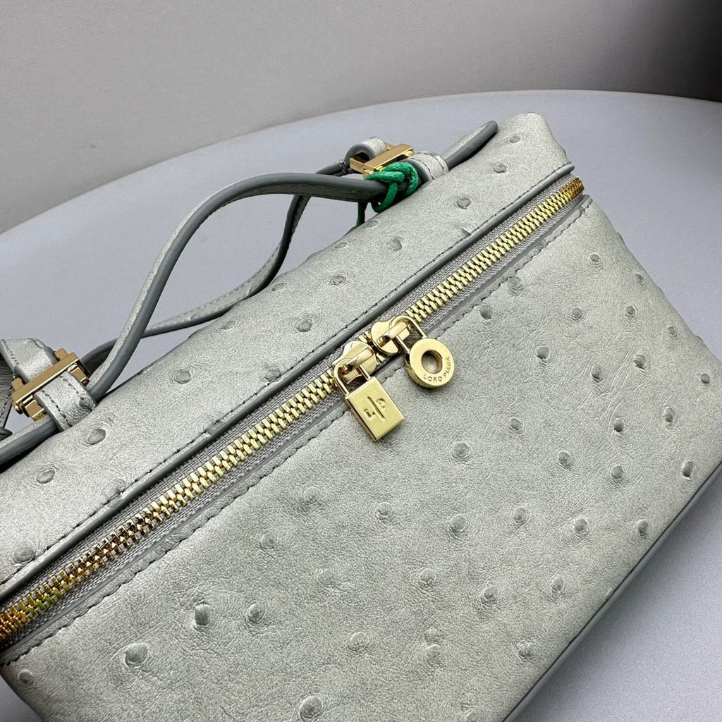 Loro Piana Extra Pocket L19 in Pearl Gray Ostrich Leather Bag