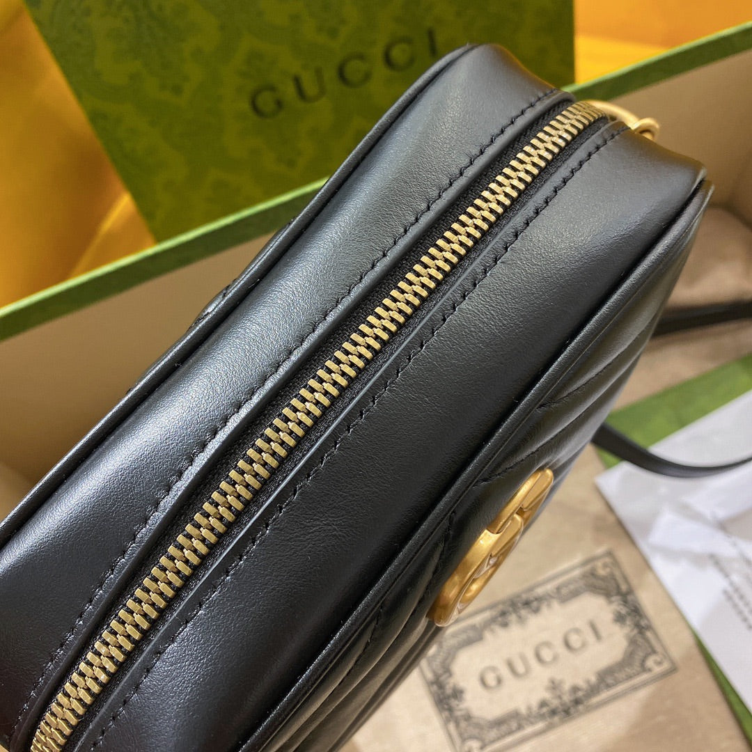 Gucci Mini 18 Marmont Matelassé Black Calfskin with Golden Logo Bag