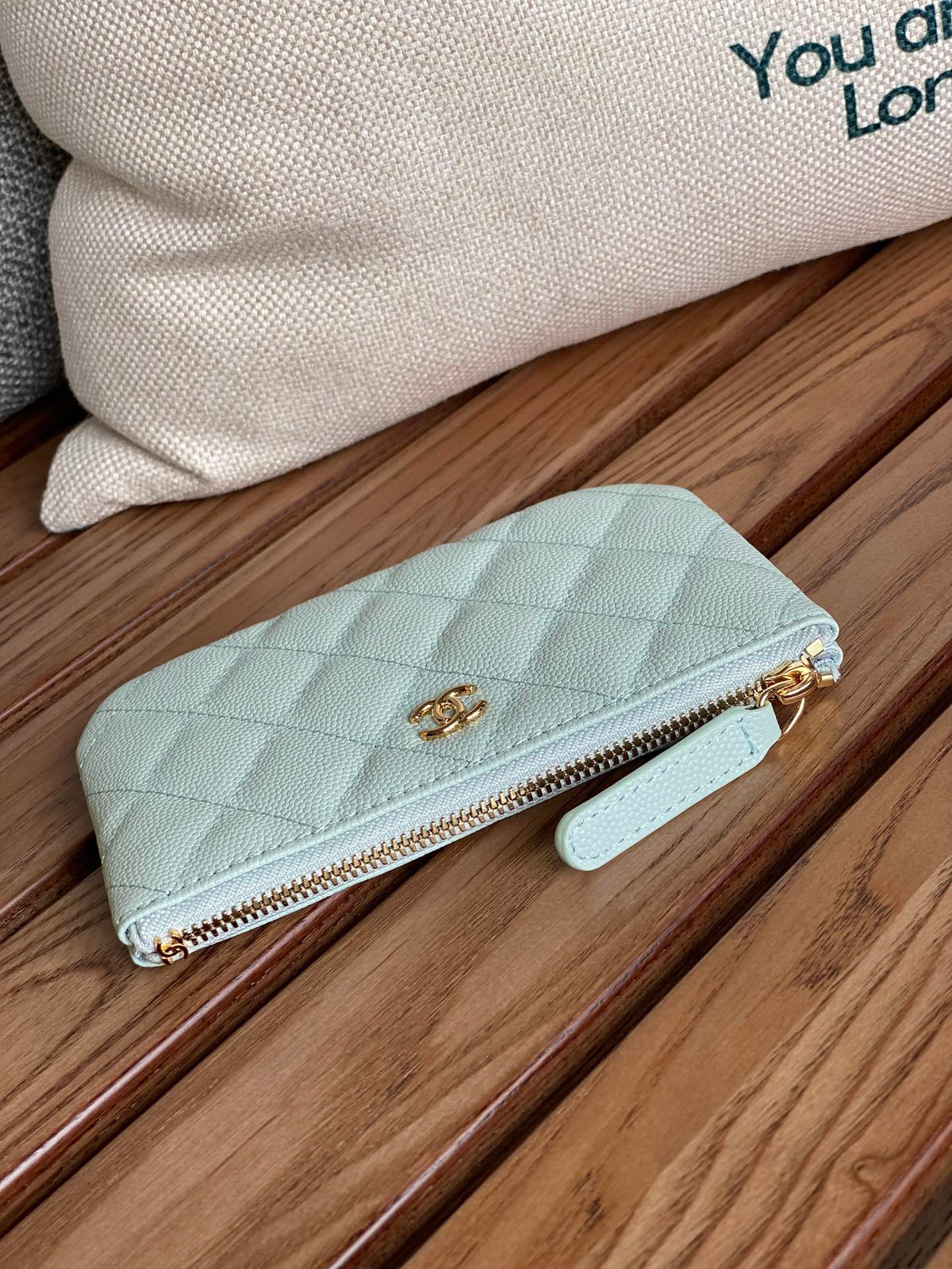 Chanel Classic Small 15 Zipped Pouch in Sky Blue Grained Calfskin