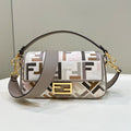 Baguette Canvas 27 Bag Grey Strap with Multicolour Embroidery Gold Hardware