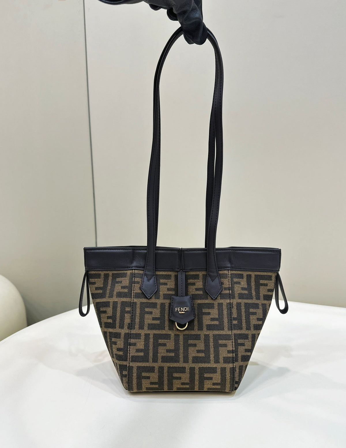 Fendi Origami Mini 19 Brown Mix Black Ff Jacquard Fabric Bag