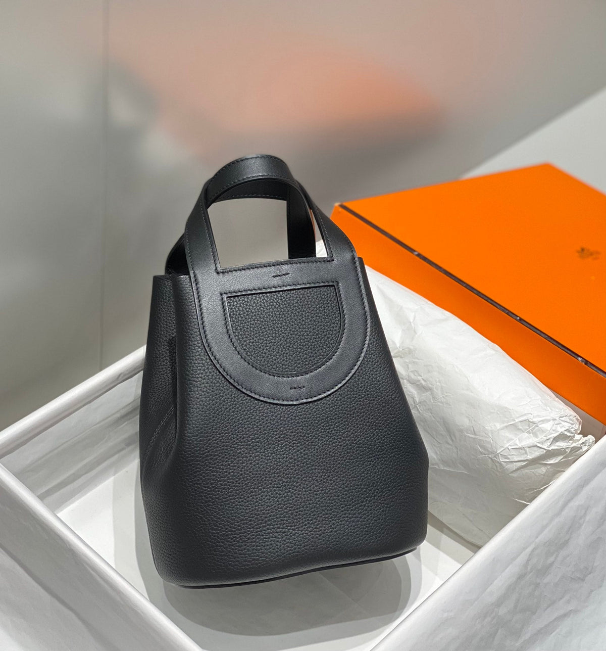 Hermes 25S in the Loop 18 in Black Calfskin Silver Hardware Bag