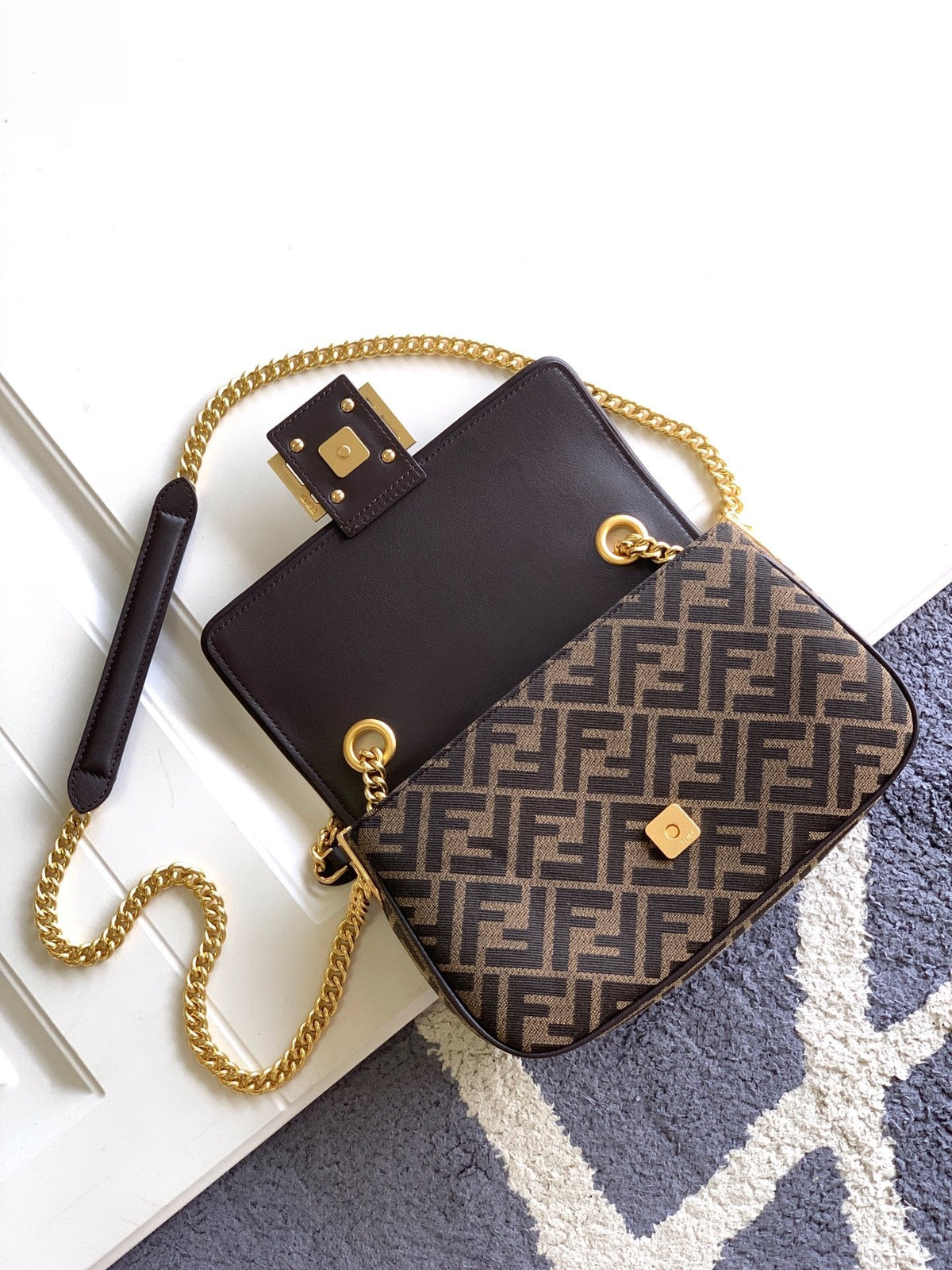 Fend Baguette 24 Brown Ff Jacquard Fabric Bag Ghw