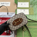 Gucci Horsebit 1955 Small Camera Bag 20 in Beige and Ebony Brown Calfskin