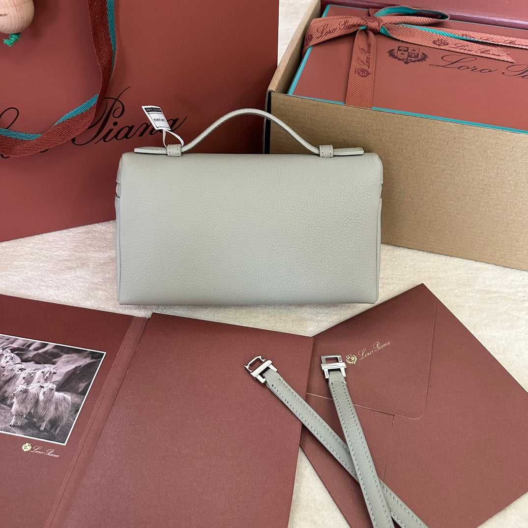 Loro Piana Extra Pocket L19 in Pearl Gray Grained Calfskin with Silver Hardware Bag