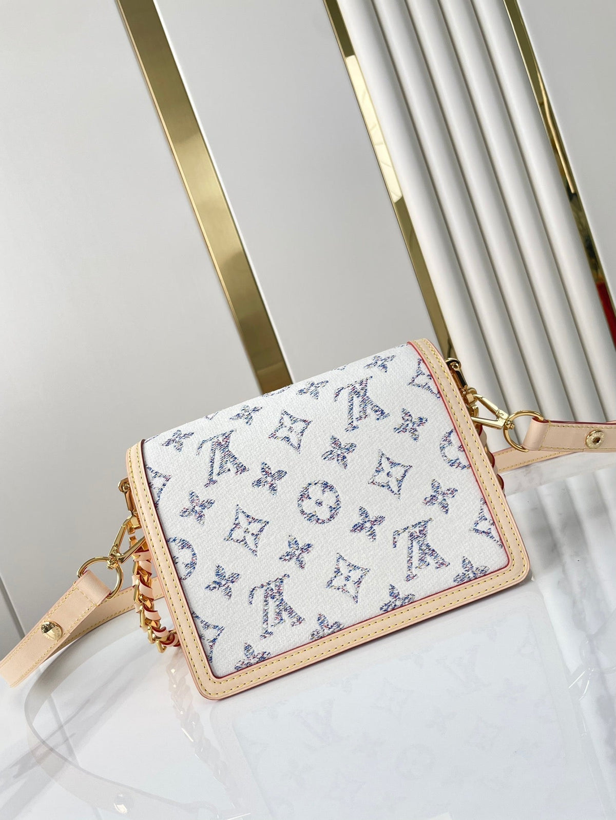 Louis Vuitton Dauphine Mini 20 in White Monogram Jacquard Fabric Gold Hardware Bag
