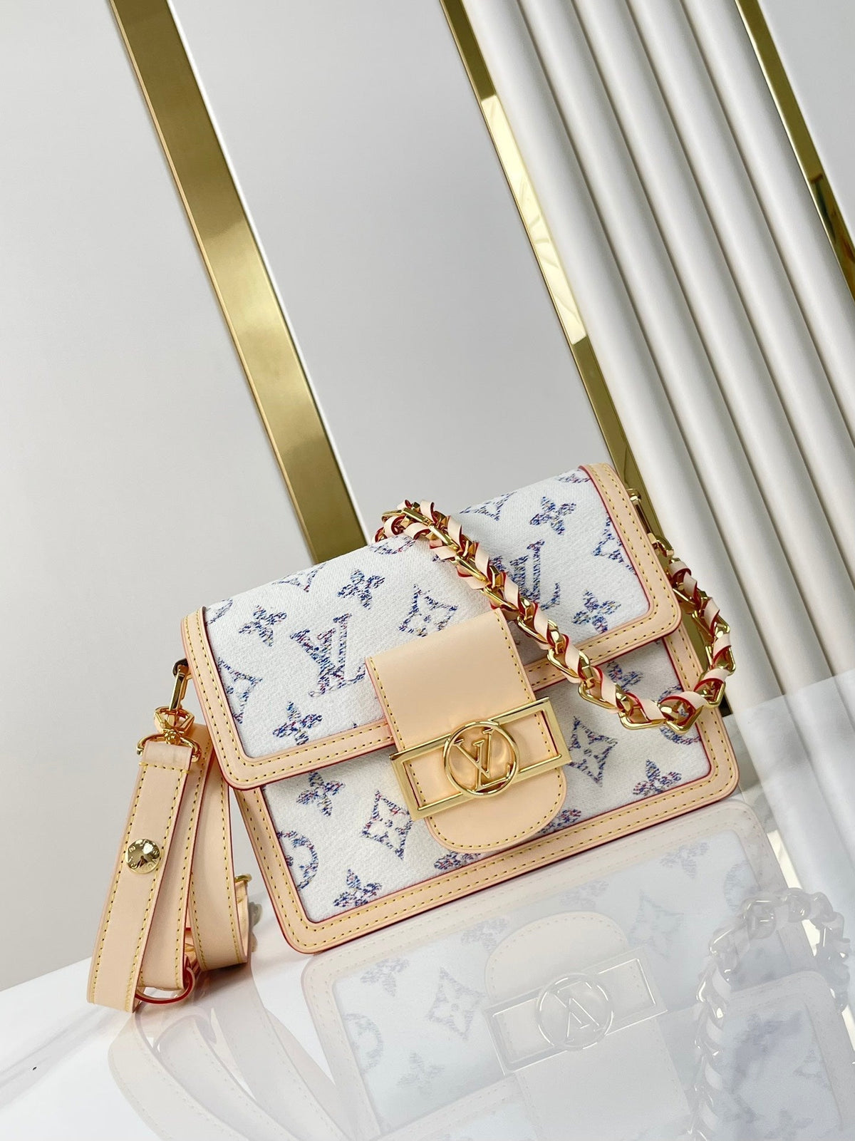 Louis Vuitton Dauphine Mini 20 in White Monogram Jacquard Fabric Gold Hardware Bag