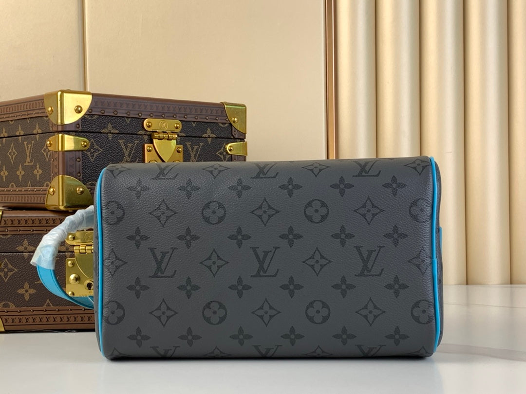 Louis Vuitton Dopp Kit 28 in Gun Metal Monogram Eclipse Canvas and Turquoise Calfskin Trim Bag