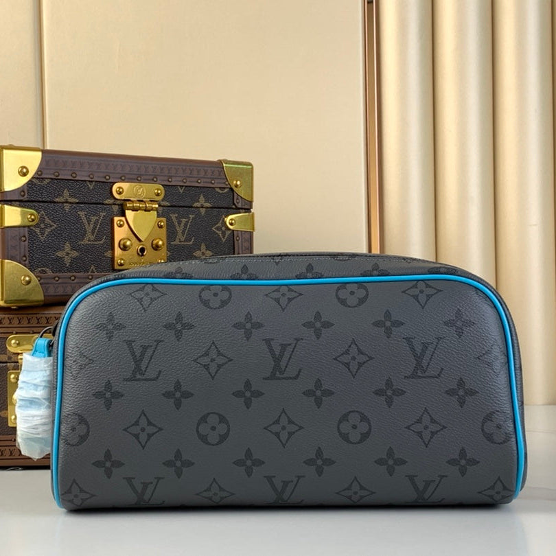 Louis Vuitton Dopp Kit 28 in Gun Metal Monogram Eclipse Canvas and Turquoise Calfskin Trim Bag