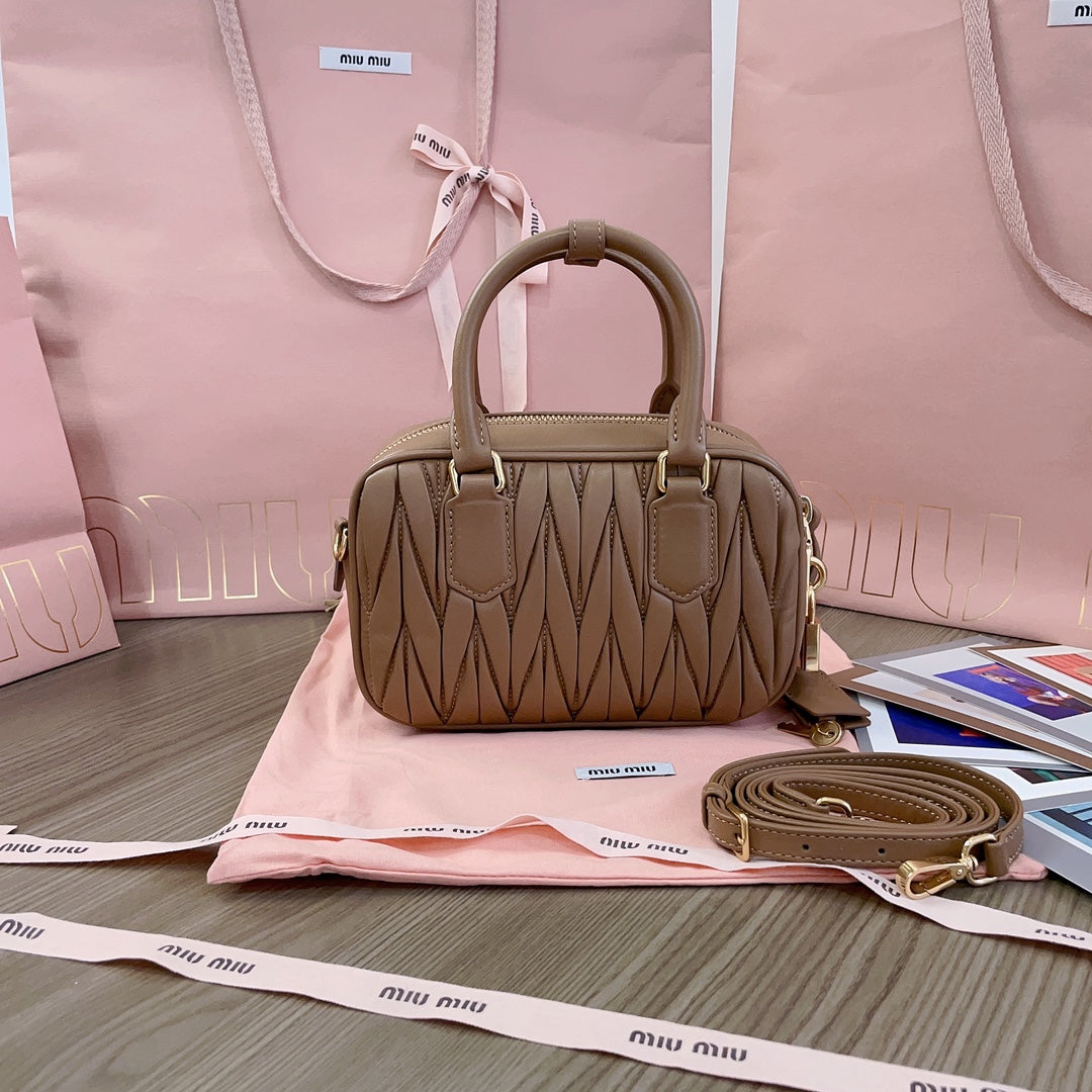 Arcadie Matelassé Nappa Small Bag 19 in Coffee Lambskin Gold Hardware