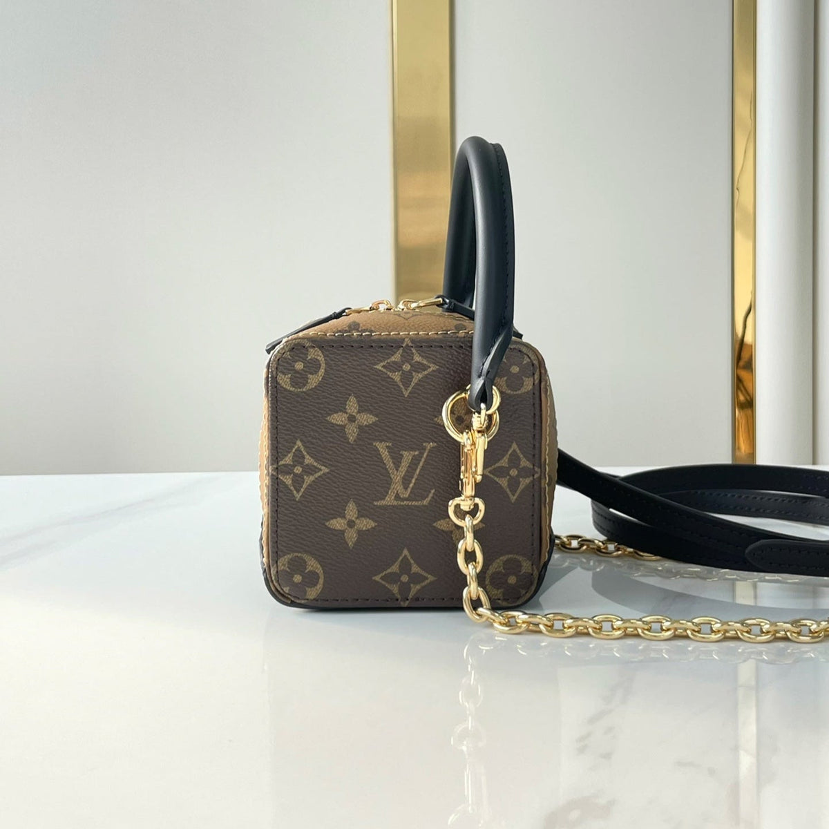 Louis Vuitton Dice 9 in Brown Monogram and Monogram Reverse Canvas Gold Hardware Bag