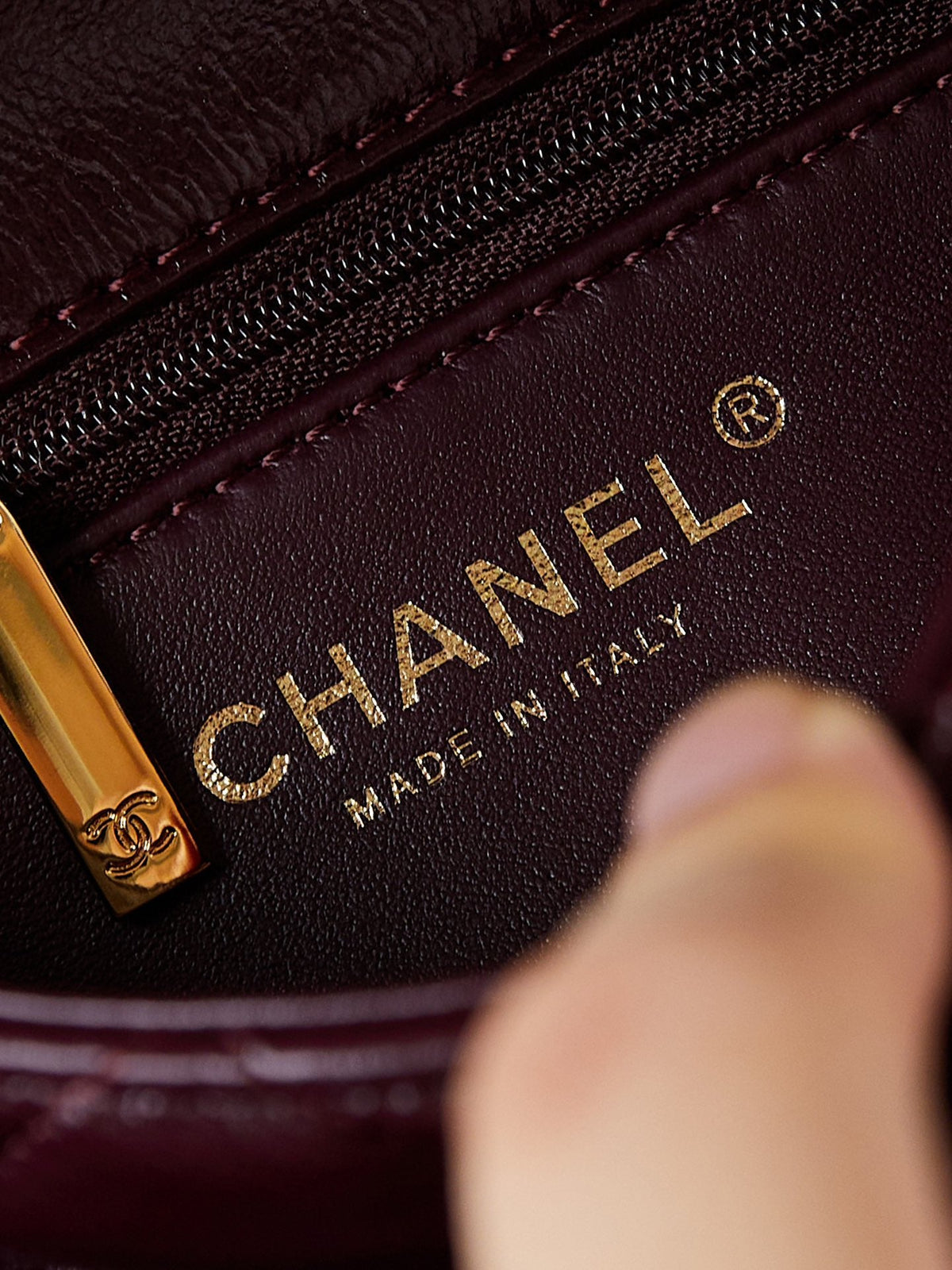 Chanel Flap Bag with Top Handle 18 in Wine Red Oil-Wax Lambskin Gold Hardware