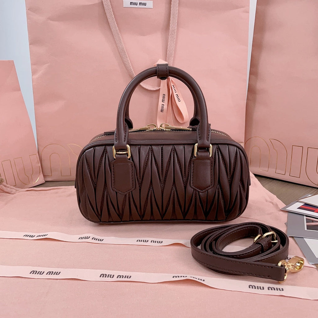 Arcadie Matelassé Nappa Bag 22 in Chestnut Brown Calfskin Gold Hardware