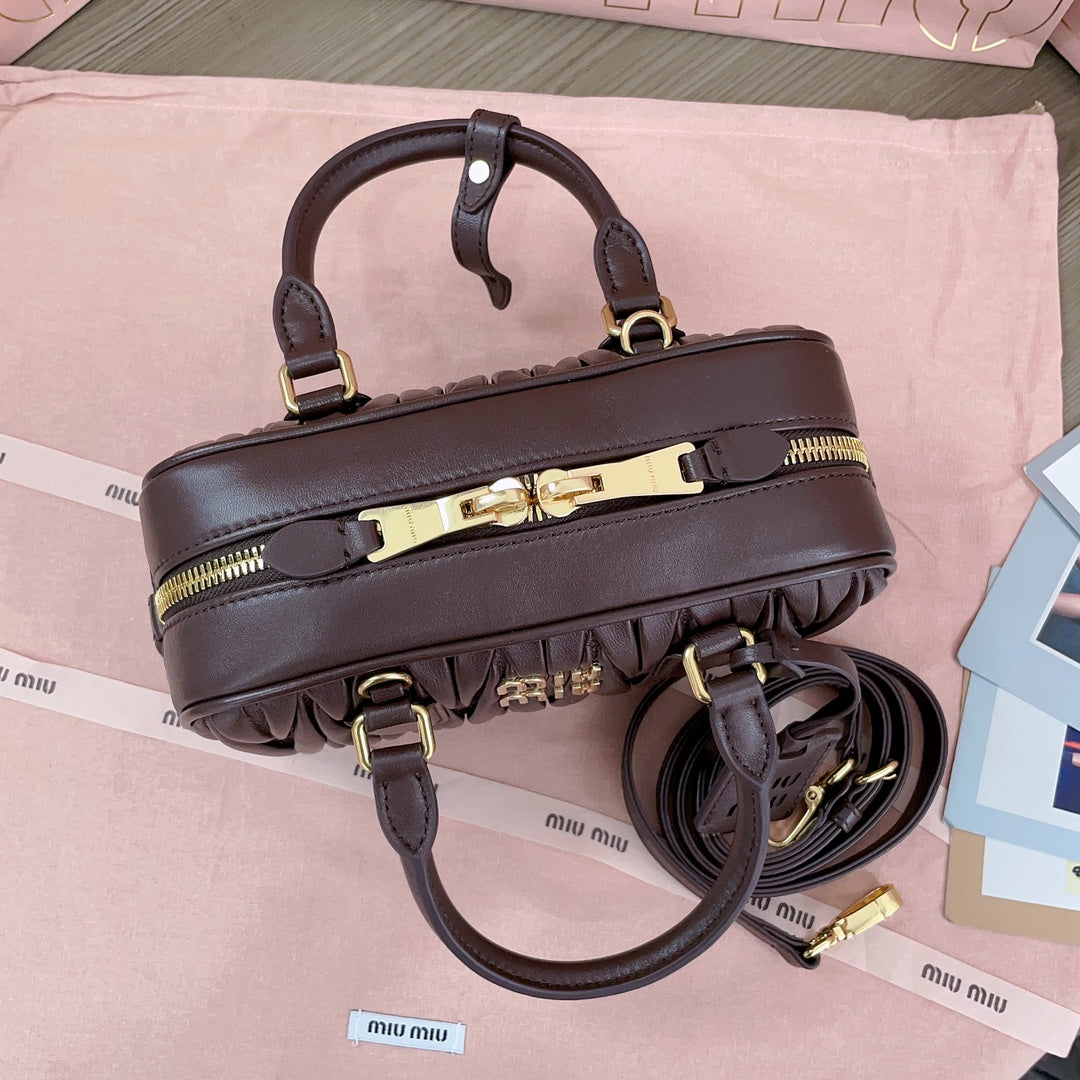 Arcadie Matelassé Nappa Bag 22 in Chestnut Brown Calfskin Gold Hardware