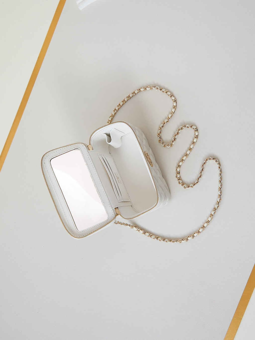 Chanel 25S Mini Vanity Bag 16 cm in White Lambskin with Crystal-Embellished Logo