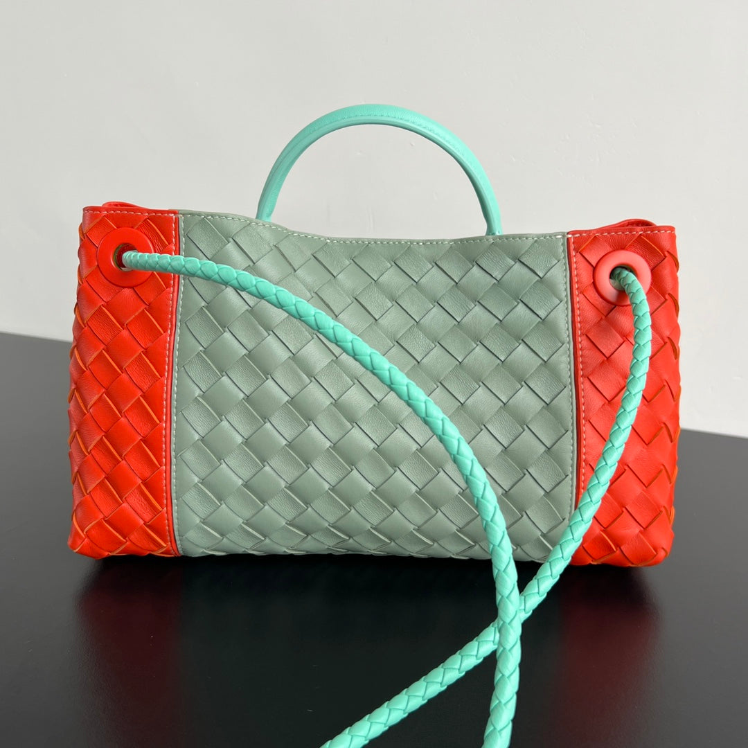 Bottega Veneta East West Andiamo Bag 29 in Orange and Light Green Calfskin