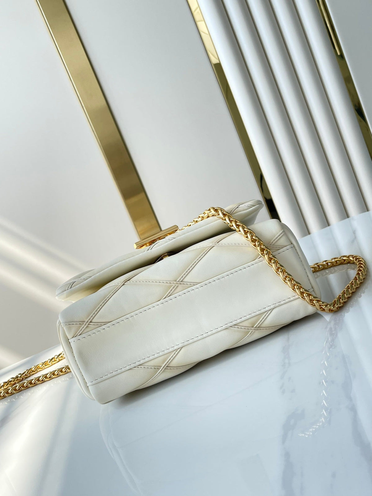 Louis Vuitton GO-14 PM 20 in Cream Quilted Lambskin Gold Hardware Bag